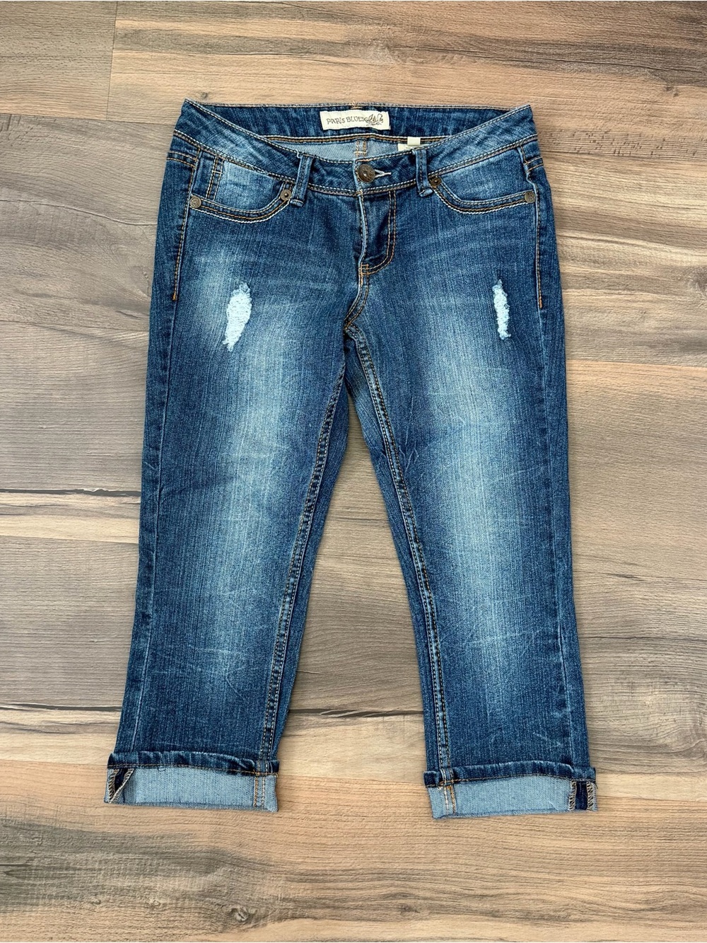 Y2K Paris Blues Medium Wash Cuffed Denim Capris Size 3